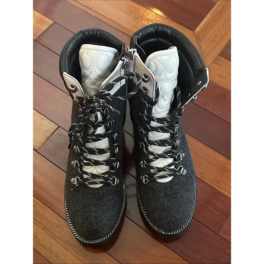 NEW Coach Lorren Combat Boots Moto Black Grey Lace-up Zipper City Chic Size 6.5